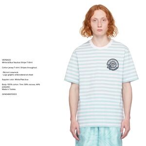 AUTHENTIC new VERSACE white & blue Nautical Stripe T-Shirt sz L